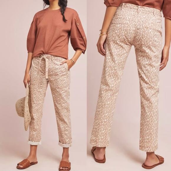 Anthropologie The Wanderer Leopard Print Utility Pants Size 27 Women's Beige - Picture 1 of 11